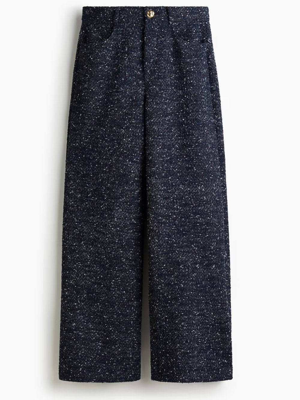 H&M Bouclé Tweed High Rise Wide Leg Pants Navy Blue Size Large - Picture 9 of 9